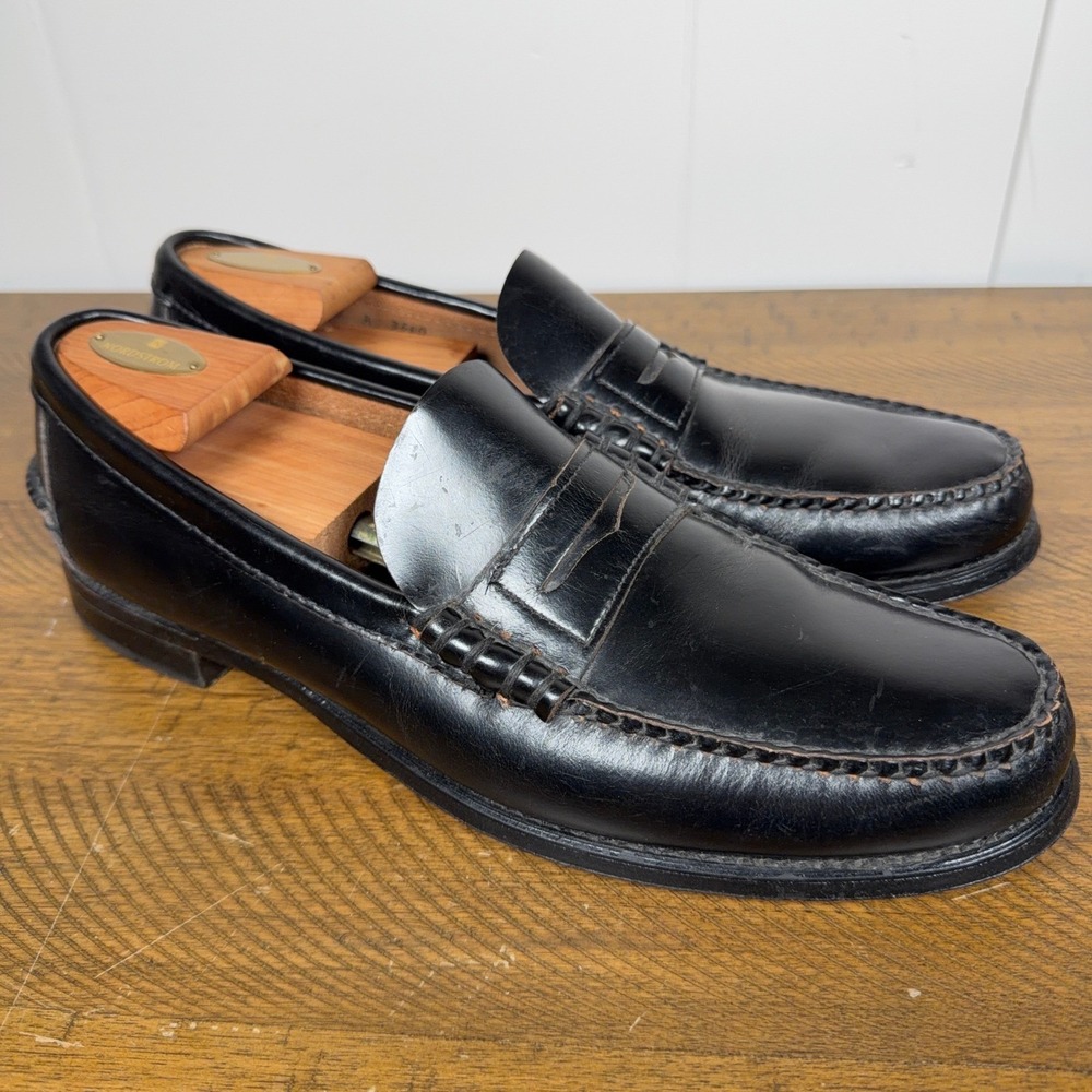VTG LL Bean Penny Loafers Mens 13 Black Leather Made in USA 90s Driving Shoes